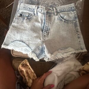 KanCan Light Blue Frayed Jean Shorts
